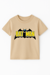 Batman Baskılı Erkek Çocuk Tişörtü - Kısa Kollu Pamuklu Yazlık Basic Süper Kahraman Tasarım Bej 3-4 Yaş