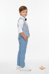 Erkek Çocuk 4’lü Smokin Takım, Gömlek Yelek Papyon ve Pantolon Şık Kombin, Davet & Özel Gün Mavi 6 YAŞ - MAVİ