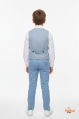 Erkek Çocuk 4’lü Smokin Takım, Gömlek Yelek Papyon ve Pantolon Şık Kombin, Davet & Özel Gün Mavi