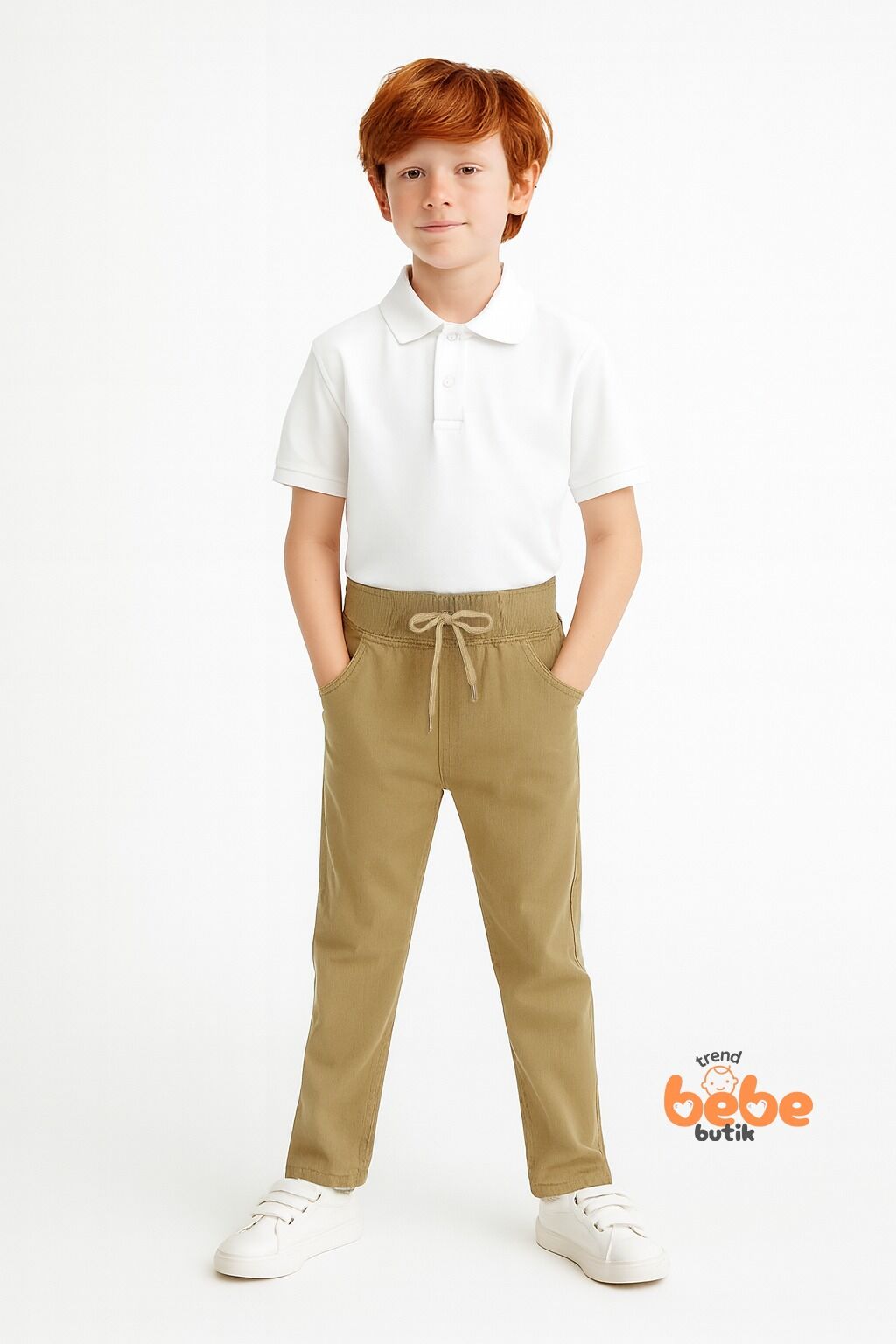 Canvas Kumaş Beli Lastikli Erkek Çocuk Okul Pantolonu Ribanalı Bel, Günlük & Okul Kullanımı Pantolon