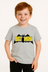 Batman Baskılı Erkek Çocuk Tişörtü - Kısa Kollu Pamuklu Yazlık Basic Süper Kahraman Tasarım Gri 3-4 Yaş