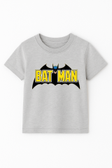 Batman Baskılı Erkek Çocuk Tişörtü - Kısa Kollu Pamuklu Yazlık Basic Süper Kahraman Tasarım Gri 3-4 Yaş