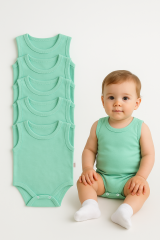 5’li Yazlık Bebek Zıbın Seti | Askılı Çıtçıtlı Body | Nefes Alabilir %100 Pamuklu Kumaş Tulum Body