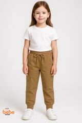 Kız Çocuk Camel Jogger Okul Eşofman Altı Kargo Cepli, Lastikli Bel, Rahat Spor Günlük Eşofman Altı 5 YAŞ
