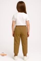 Kız Çocuk Camel Jogger Okul Eşofman Altı Kargo Cepli, Lastikli Bel, Rahat Spor Günlük Eşofman Altı 5 YAŞ
