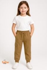 Kız Çocuk Camel Jogger Okul Eşofman Altı Kargo Cepli, Lastikli Bel, Rahat Spor Günlük Eşofman Altı 5 YAŞ
