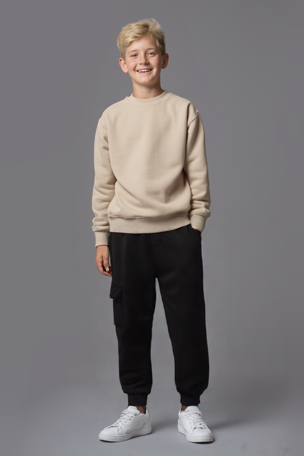 Beli Lastikli Erkek Çocuk Jogger Kargo Cepli Unisex Eşofman Altı SİYAH - 15-16 Yaş