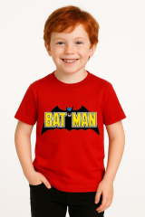 Batman Baskılı Erkek Çocuk Tişörtü - Kısa Kollu Pamuklu Yazlık Basic Süper Kahraman Tasarım Kırmızı 11-12 Yaş