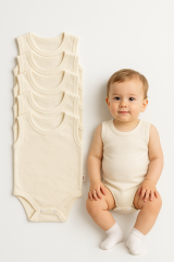 5’li Yazlık Bebek Zıbın Seti | Askılı Çıtçıtlı Body | Nefes Alabilir %100 Pamuklu Kumaş Tulum Body 24-36 Ay - BEJ