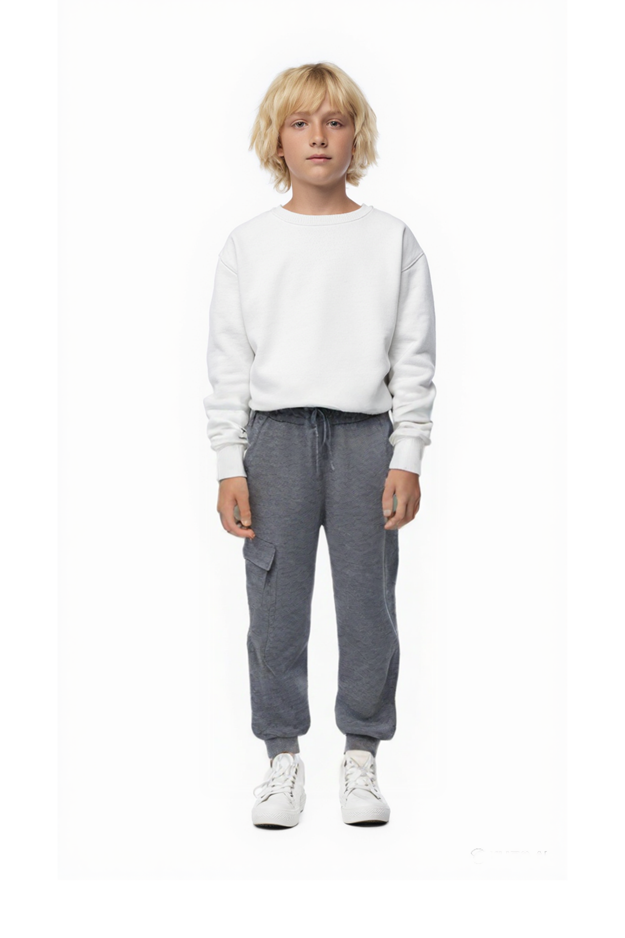 Beli Lastikli Erkek Çocuk Jogger Kargo Cepli Unisex Eşofman Altı GRİ - 15-16 Yaş