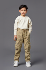 Erkek Çocuk Beli Lastikli Kargo Cepli Pelüş Polar Pantolon BEJ - 3-4 Yaş