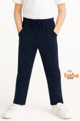 Canvas Kumaş Beli Lastikli Erkek Çocuk Okul Pantolonu Ribanalı Bel, Günlük & Okul Kullanımı Pantolon LACİVERT - 8 YAŞ