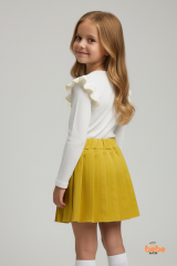 Kız Çocuk Fiyonk Detaylı Piliseli Etek ve Uzun Kollu Bluz Takım Özel Gün ve Günlük Kombin