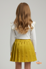 Kız Çocuk Fiyonk Detaylı Piliseli Etek ve Uzun Kollu Bluz Takım Özel Gün ve Günlük Kombin