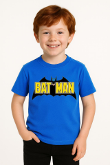 Batman Baskılı Erkek Çocuk Tişörtü - Kısa Kollu Pamuklu Yazlık Basic Süper Kahraman Tasarım Koyu Mavi 3-4 Yaş
