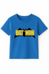 Batman Baskılı Erkek Çocuk Tişörtü - Kısa Kollu Pamuklu Yazlık Basic Süper Kahraman Tasarım Koyu Mavi 3-4 Yaş