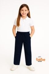Canvas Kumaş Beli Lastikli Kız Çocuk Okul Pantolonu Ribanalı Bel, Günlük & Okul Kullanımı Pantolon