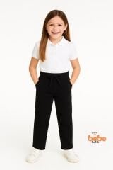 Canvas Kumaş Beli Lastikli Kız Çocuk Okul Pantolonu Ribanalı Bel, Günlük & Okul Kullanımı Pantolon