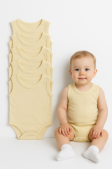 5’li Yazlık Bebek Zıbın Seti | Askılı Çıtçıtlı Body | Nefes Alabilir %100 Pamuklu Kumaş Tulum Body 12-18 Ay - SARI