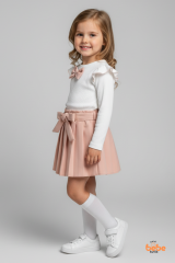 Kız Çocuk Fiyonk Detaylı Piliseli Etek ve Uzun Kollu Bluz Takım Özel Gün ve Günlük Kombin