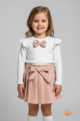 Kız Çocuk Fiyonk Detaylı Piliseli Etek ve Uzun Kollu Bluz Takım Özel Gün ve Günlük Kombin