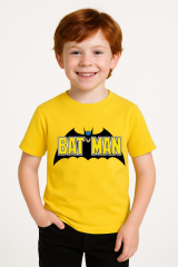 Batman Baskılı Erkek Çocuk Tişörtü - Kısa Kollu Pamuklu Yazlık Basic Süper Kahraman Tasarım Sarı 3-4 Yaş
