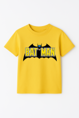 Batman Baskılı Erkek Çocuk Tişörtü - Kısa Kollu Pamuklu Yazlık Basic Süper Kahraman Tasarım Sarı 3-4 Yaş