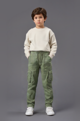 Erkek Çocuk Beli Lastikli Kargo Cepli Pelüş Polar Pantolon HAKİ - 9-10 Yaş