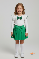 Kız Çocuk Fiyonk Detaylı Piliseli Etek ve Uzun Kollu Bluz Takım Özel Gün ve Günlük Kombin 8 YAŞ