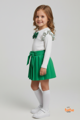 Kız Çocuk Fiyonk Detaylı Piliseli Etek ve Uzun Kollu Bluz Takım Özel Gün ve Günlük Kombin