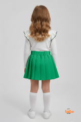 Kız Çocuk Fiyonk Detaylı Piliseli Etek ve Uzun Kollu Bluz Takım Özel Gün ve Günlük Kombin