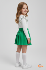 Kız Çocuk Fiyonk Detaylı Piliseli Etek ve Uzun Kollu Bluz Takım Özel Gün ve Günlük Kombin