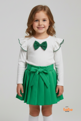 Kız Çocuk Fiyonk Detaylı Piliseli Etek ve Uzun Kollu Bluz Takım Özel Gün ve Günlük Kombin 8 YAŞ