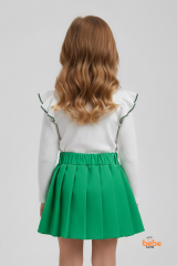 Kız Çocuk Fiyonk Detaylı Piliseli Etek ve Uzun Kollu Bluz Takım Özel Gün ve Günlük Kombin