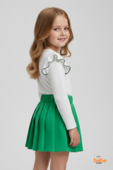 Kız Çocuk Fiyonk Detaylı Piliseli Etek ve Uzun Kollu Bluz Takım Özel Gün ve Günlük Kombin