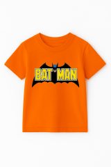 Batman Baskılı Erkek Çocuk Tişörtü - Kısa Kollu Pamuklu Yazlık Basic Süper Kahraman Tasarım Turuncu 3-4 Yaş