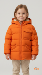 Kız Çocuk Kışlık Şişme Mont – Kürklü Kapüşonlu, Fermuarlı, Cepli Kalın Rahat Şık Mont Turuncu 8 YAŞ