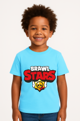 Brawl Stars Erkek Çocuk Tişörtü Renkli Kısa Kollu Pamuklu Yazlık Oyuncu Temalı Tasarım Basic T-Shirt Açık Mavi 11-12 Yaş