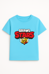 Brawl Stars Erkek Çocuk Tişörtü Renkli Kısa Kollu Pamuklu Yazlık Oyuncu Temalı Tasarım Basic T-Shirt Açık Mavi 11-12 Yaş