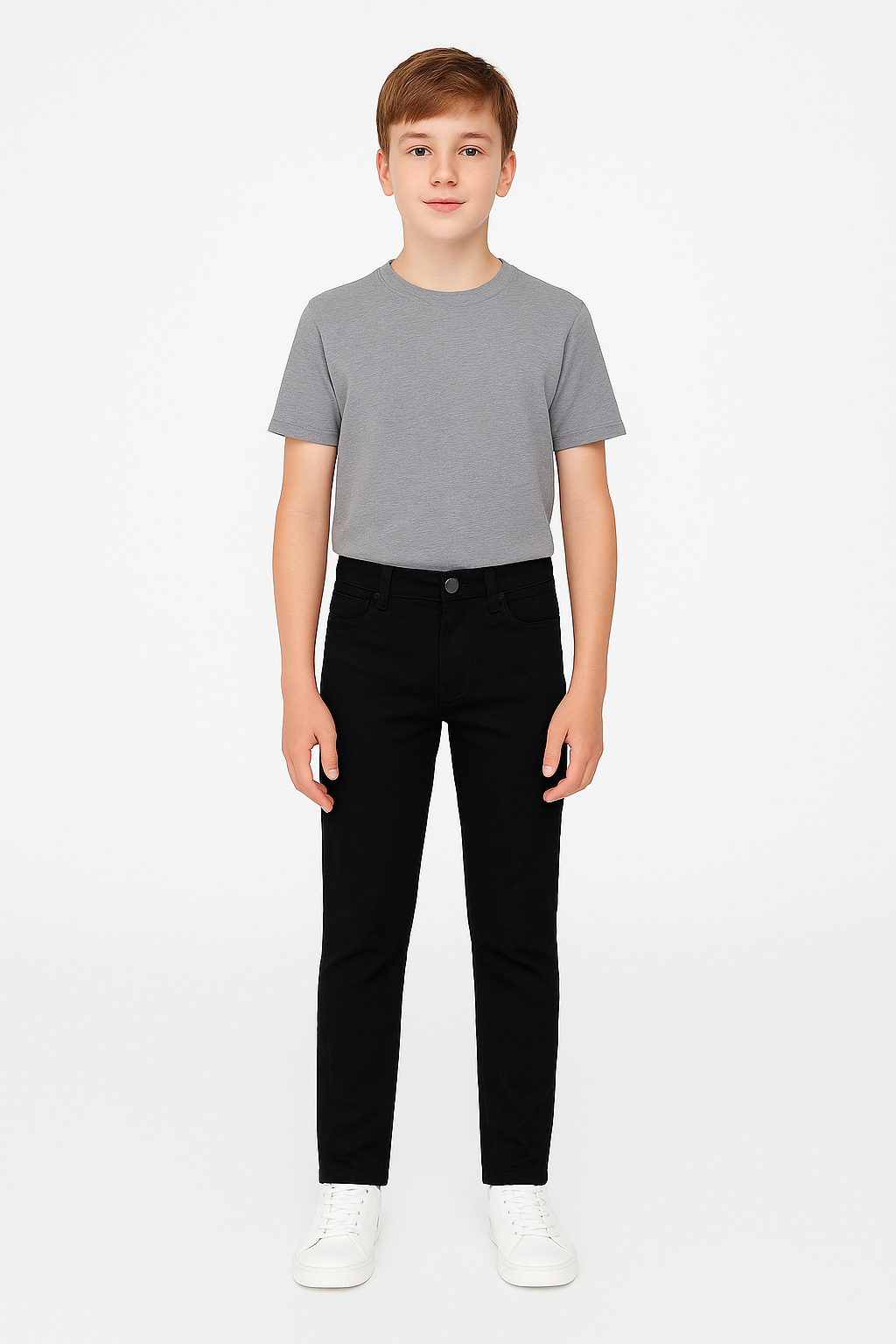 Erkek Çocuk Likralı Beli Ayarlanabilir Lastikli Düğmeli Erkek Çocuk Pantolonu, Okul Pantolonu SİYAH - 13-14 Yaş