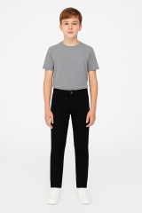 Erkek Çocuk Likralı Beli Ayarlanabilir Lastikli Düğmeli Erkek Çocuk Pantolonu, Okul Pantolonu SİYAH - 13-14 Yaş