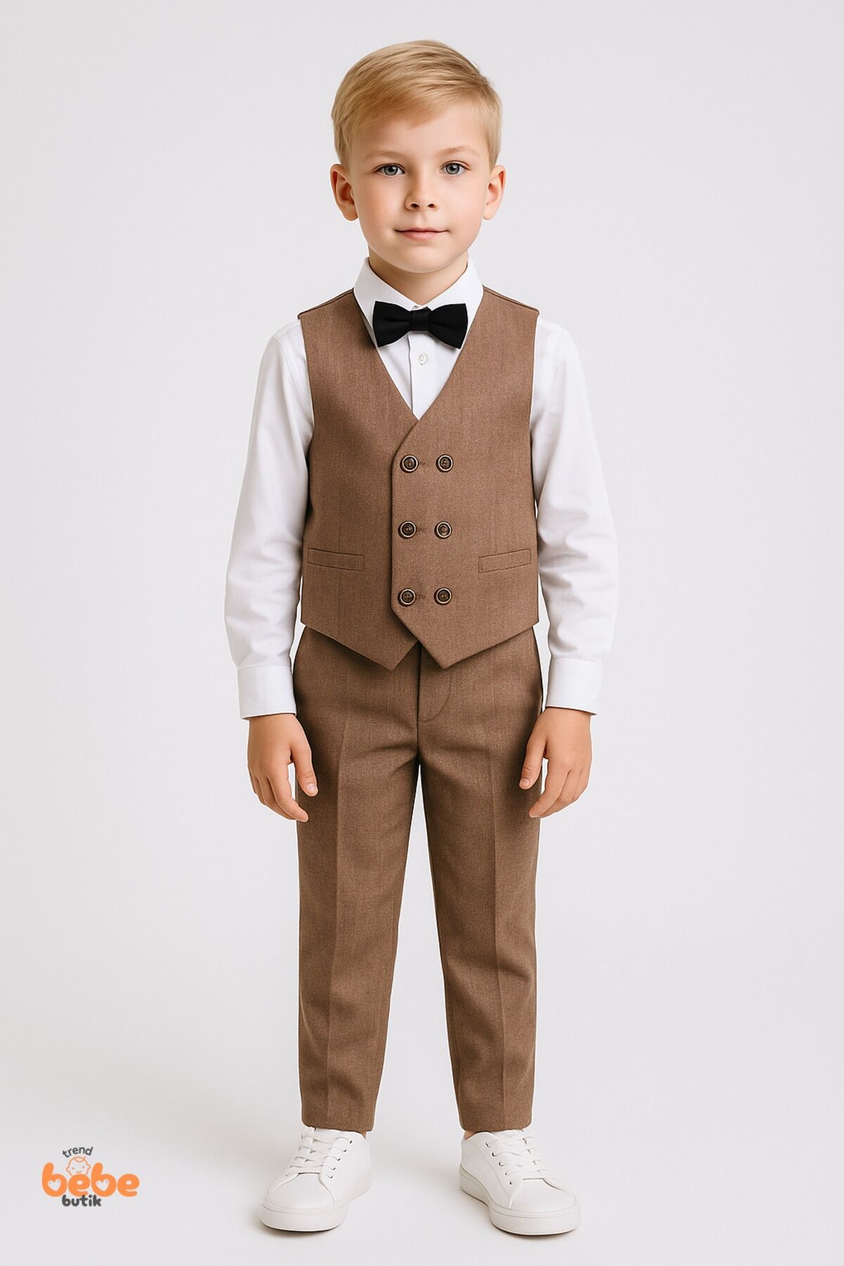 Erkek Çocuk 4’lü Takım Elbise Seti (Gömlek+Yelek+Pantolon+Papyon) Düğün, Bayram, Özel Gün Kıyafeti 9 YAŞ