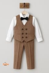 Erkek Çocuk 4’lü Takım Elbise Seti (Gömlek+Yelek+Pantolon+Papyon) Düğün, Bayram, Özel Gün Kıyafeti
