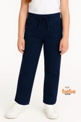 Canvas Kumaş Beli Lastikli Kız Çocuk Okul Pantolonu Ribanalı Bel, Günlük & Okul Kullanımı Pantolon LACİVERT - 10 YAŞ