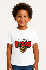 Brawl Stars Erkek Çocuk Tişörtü Renkli Kısa Kollu Pamuklu Yazlık Oyuncu Temalı Tasarım Basic T-Shirt Beyaz 3-4 Yaş