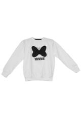 Kız Çocuk 2'Li Takım Deri Şort Etek ve Minnie Temalı Pamuklu Beyaz Sweatshirt Şık Deri Şortlu Kombin 3-4 Yaş