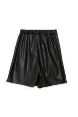 Kız Çocuk 2'Li Takım Deri Şort Etek ve Minnie Temalı Pamuklu Beyaz Sweatshirt Şık Deri Şortlu Kombin 3-4 Yaş