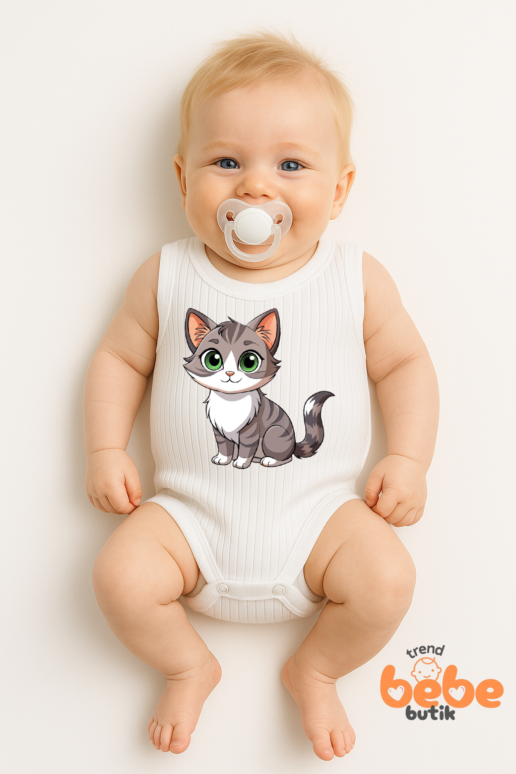 Kedi Baskılı Bebek Zıbın Body – %100 Pamuk Çıtçıtlı Atlet Body | 6-36 Ay Unisex Bebek Tulum Body 36 AY