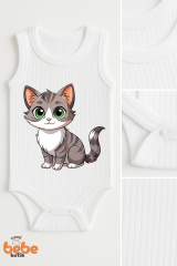 Kedi Baskılı Bebek Zıbın Body – %100 Pamuk Çıtçıtlı Atlet Body | 6-36 Ay Unisex Bebek Tulum Body 36 AY